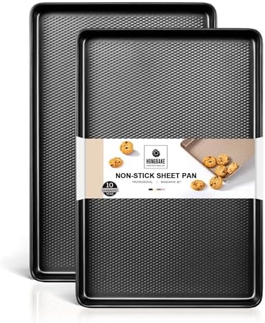 HONGBAKE 2 Pack Half Sheet Pan Set, 1/2 Cookie Sheets for Baking with Diamond Texture, 17.5" x 12" Large Baking Sheets Non Stick, Non Toxic Oven Trays for Cooking, 57% Thicker Carbon Steel, Dark Gray