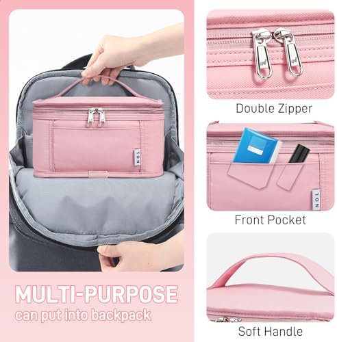NOL Small Lunch Bag Mini Lunch Box Insulated Lunch Bag for Men/Women Leakproof Cooler Tote Bag Lightweight Nylon Waterproof Lunch Box For Work, Pink