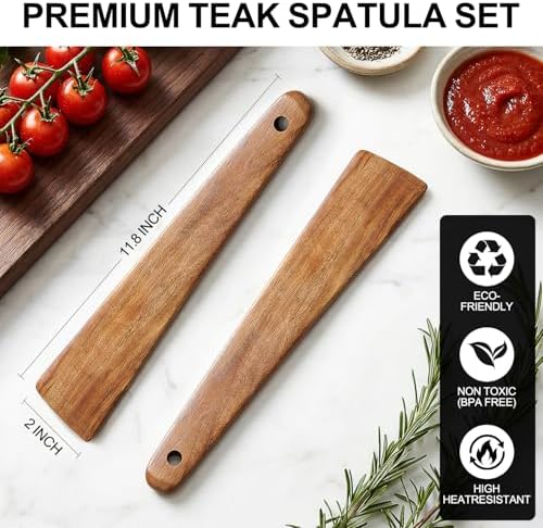 2Pcs Non Toxic Flat Thin Wood Spatula for Cooking Utensil Cast Iron Scraper