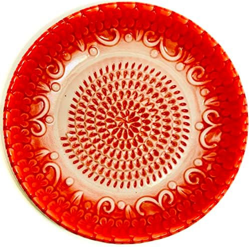 BonCera, Premium Ceramic Garlic Grater Plate Set - Red Embossed