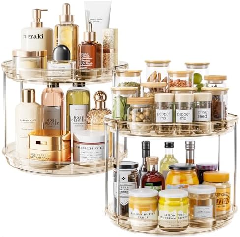 LAMU 2 Pack 2 Tier Lazy Susan Turntable Organizer 10.6'' Rotating Spice Rack Organization for Cabinet, Kitchen, Pantry, Countertop, Bathroom, Vanity, Medicine Cabinet Organizer, Amber