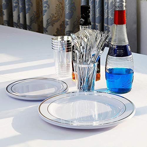 I00000 60 Pcs Silver Plastic Plates, Premium Silver Disposable Plates