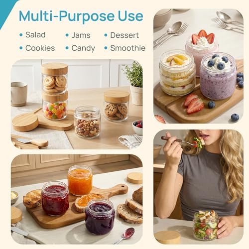 Vtopmart 4 Pack 10oz Glass Overnight Oats Containers with Bamboo Lids