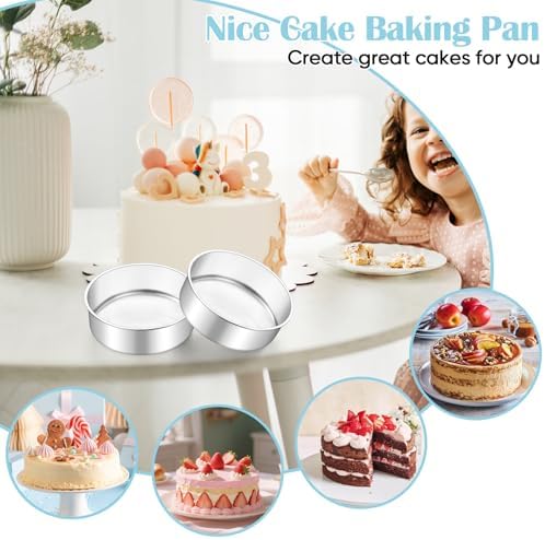 TeamFar 6 Inch Cake Pan, 2 Pcs Stainless Steel Round Tier Cake Pan Set