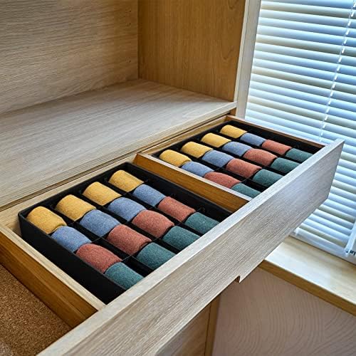 Joyoldelf Sock Drawer Organizer Divider, 16-cell Underwear Organizers and Storage Fabric Drawer Organizer for Socks, Lingerie, Handkerchiefs, Ties Black, 2 Packs