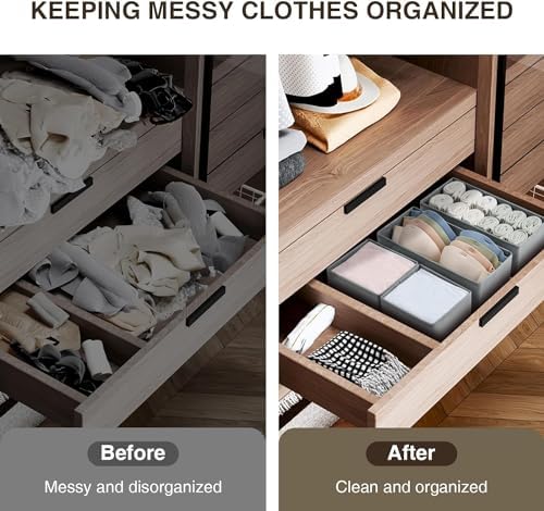 DIMJ Drawer Organizers for Clothing, Set of 12 Dresser Drawer Organizers, Fabric Closet Organizers and Storage, Drawer Dividers for Baby Clothes, Socks, Belt, Tie (Grey)