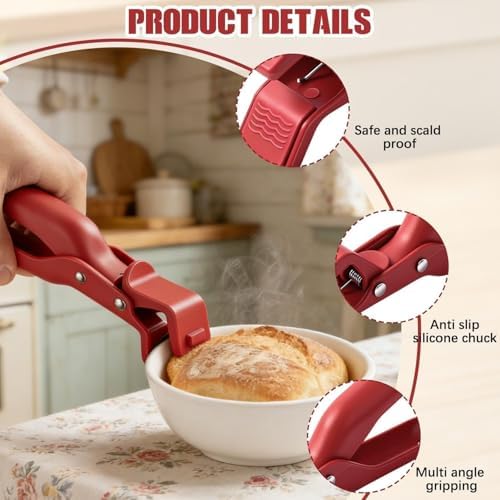 4PCS Hot Plate Gripper Tong, Dip Clips for Plate, Bowl Holder for Hot Food, Anti Scald Bowl Holder Clips for Kitchen (Red + Blue)