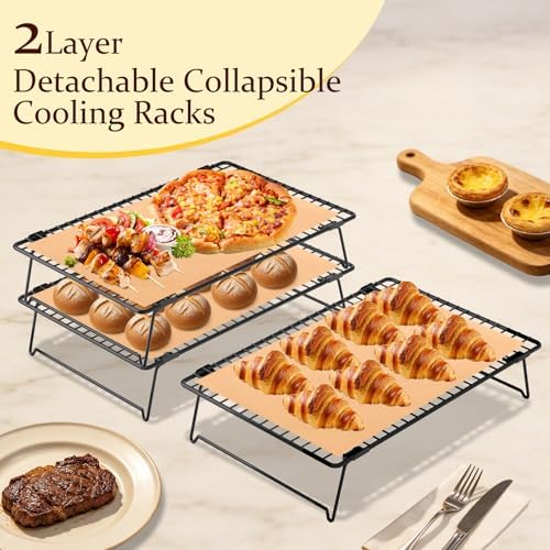 3-Tier Collapsible Cooling Rack, 13.4"x9.3" Cooling Racks with 50 Pcs