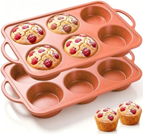 Vinino 2 Pack Jumbo Silicone Muffin Pan Steel Frame - Brick Orange