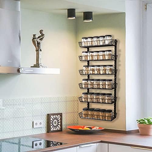 SWOMMOLY Adjustable Wall Mount Spice Rack, 6-Tier Dual-use (Multi-use) Organizer, Black