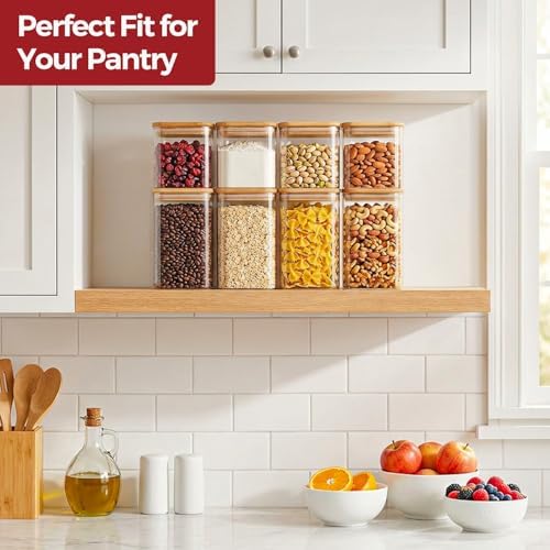 Glass Pantry Storage Containers with Lids 1/1.6 Qt 6 Pack Square