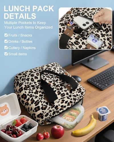 Capolo Lunch Bag for Women,Small Insulated Lunchbox Tote Reusable,M-Leopard