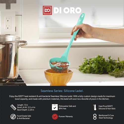 DI ORO Silicone Ladle - Soup & Serving, 600F Heat Resistant, Mint