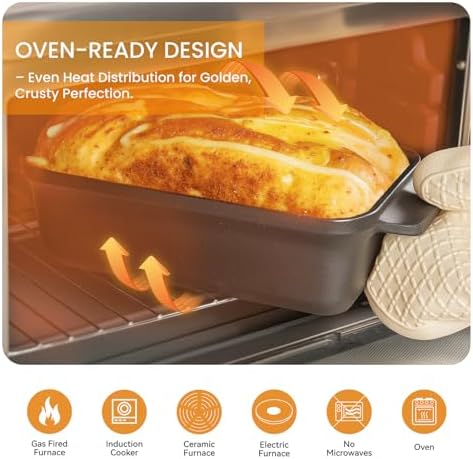 Cast Iron Dutch Oven for Sourdough Bread baking, 9×5 Loaf Pan with Lid, Bread Pans for Homemade Bread, 2 in 1 Dutch Oven Pot with Lid, Pre-Seasoned (4.5 QT)
