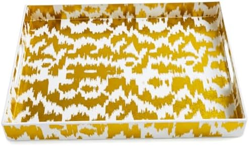 White & Gold Glitter Abstract Serving Tray with Handles, 15.8”x11.7”x1.6” Rectangular Decor Tray – Multipurpose for Breakfast in Bed, Bathroom Vanity, Living Room & Entertaining