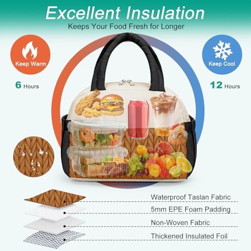 Coobiiya Lunch Box Lunch Bag for Women Men,Reusable Cute Lunch Pail bag,Leakproof,Insulated LunchBox Tote Compact 10L, Cooler Lunch Container for Work Travel Office
