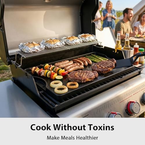 Utheer Reversible Griddle Kit, 19.5 x 10.5 Inch Ceramic Cast Iron Flat Top