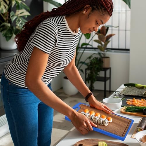 Titanium Cutting Boards for Kitchen - Dual Sided Cutting Board with Pure Titanium and Wood Surface, Durable Chopping Board, Easy to Clean with Juice Groove - Large 15 x 10 (Blue)