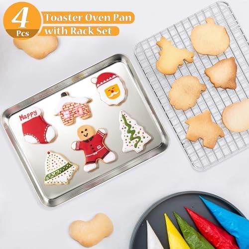 TeamFar Cookie Sheets with Cooling Racks, 2 Pans + 2 Racks,9x7x1 Inch