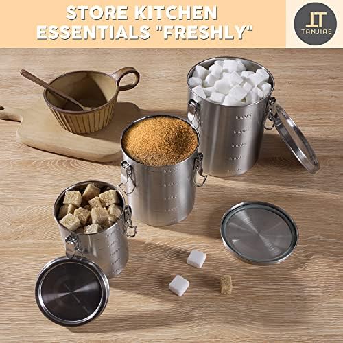 Tanjiae Stainless Steel Coffee Canister | 100% Airtight Metal Food Storage Container with Lid Sealed - Keep Coffee Beans, Sugar, Tea Fresh for Months (56 fl oz)