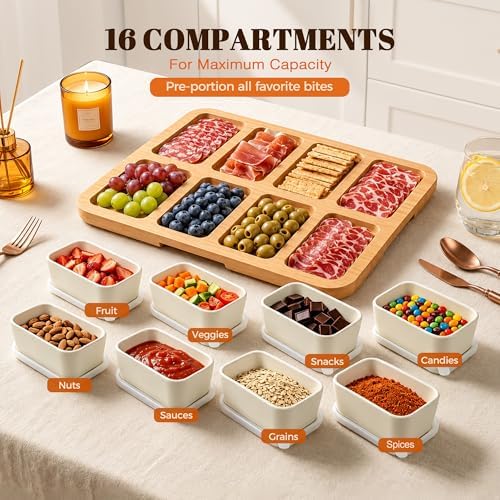 Renmxj Portable Charcuterie Boards with Lid, 8 Ceramic Bowls, Serving Tray