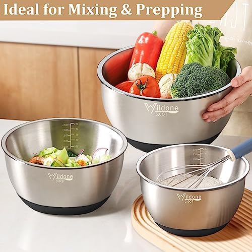 Wildone Mixing Bowls with Airtight Lids, Stainless Steel Nesting Bowls Set