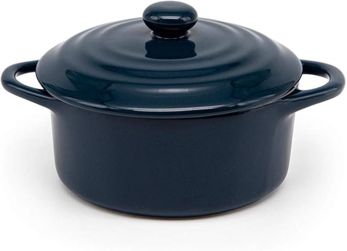Kook Ceramic Mini Cocotte Set, Small Casserole Dishes with Lids and Handles, Individual Baking Ramekins, Oven safe 350F, Microwave & Dishwasher Safe, Stoneware, 12 oz, Set of 4, (Navy)