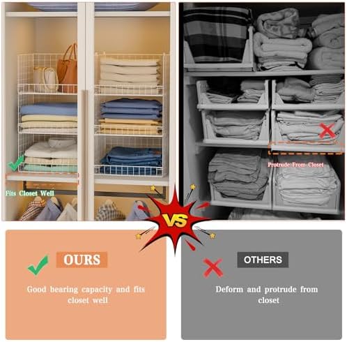 Yociyoga 6-Tier Stackable Closet Organizers and Storage Shelves, Closet Shelf Organizer Basket Bins, Foldable Sweater Storage for Clothes Organizer System, White（Patent No. 30022416）