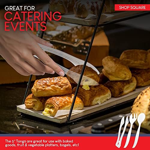 Disposable Plastic Serving Utensils - Set of 18 Clear Buffet Serving Utensils, 6 Each 6" Tongs, 10” Spoons, 10” Forks