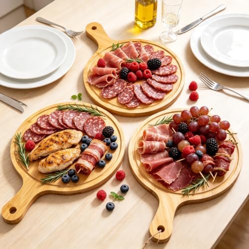 10pcs Round Wood Cutting Boards with Handle, Bulk Charcuterie Board