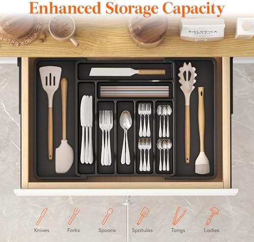 Lifewit Expandable Silverware Drawer Organizer, Kitchen Utensil Tray