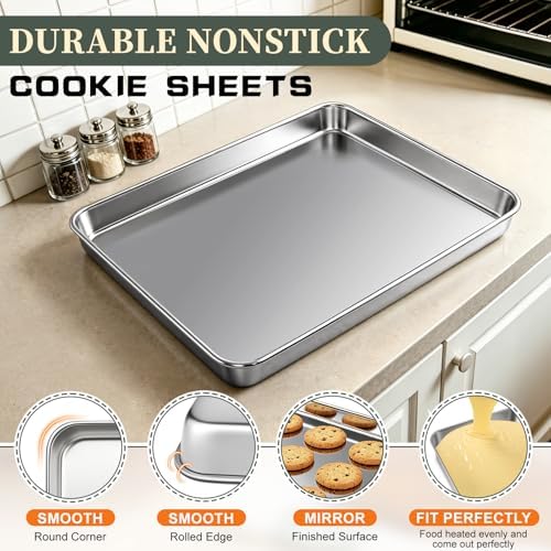Baking Sheet with Rack Set (2 Pans + 2 Racks), 16 x 12 x 1 Inch Stainless Steel Cookie Sheet Baking Pan Tray with Cooling Rack, Jelly Roll Pan with Wire Rack, Warp Resistant & Heavy Duty & Rust Proof