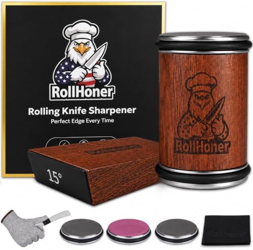 Rolling Knife Sharpener, 3-Disc Magnetic Knife Sharpening Kit