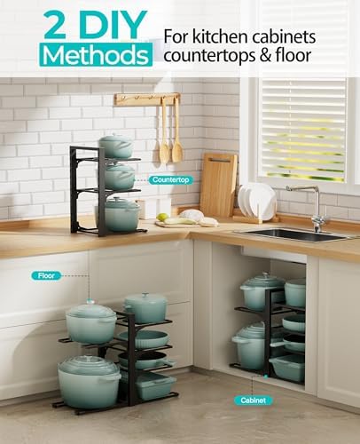 ORDORA Pots and Pans Organizer Under Cabinet 13.8", 6-Tier Adjustable Rack