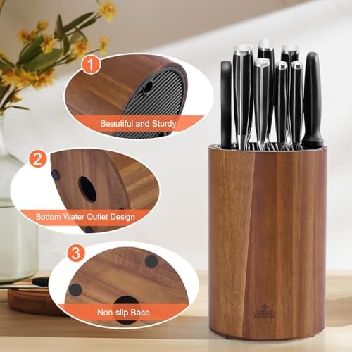 Universal Knife Block Without Knives, Acacia Wood Round Knife Holder