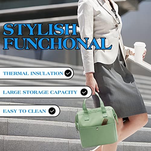 Mziart Insulated Lunch Bag Simple Cute Lunch Box for Women Men, Light Green