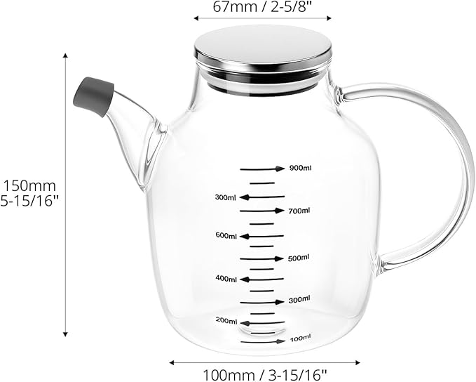 QWORK 900ML/30Oz Large Glass Cooking Oil Bottle with Stainless Steel Lid, Oil & Vinegar Dispenser Bottle, Kitchen No Drip Liquid Container
