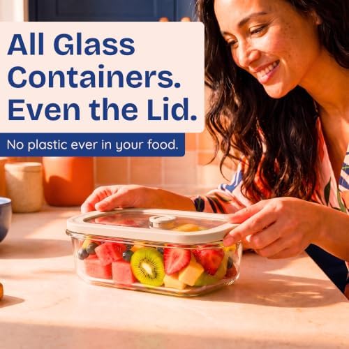 Non-Toxic Glass Food Containers with Lids, 4-Pack, 21 oz, Airtight, Beige