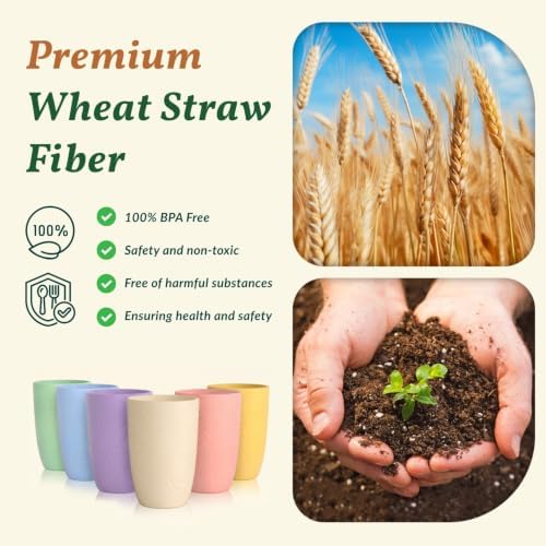 Homienly Wheat Straw Cups for Kitchen 16OZ Unbreakable Plastic Glasses Drinking Dishwasher & Microwave Safe Reusable Party Cups Camping Cup for Coke, Water, Iced Coffee, Juice Set of 6 (Multilight)