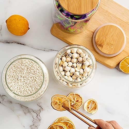 480 ml / 16 oz clear cute glass storage canister holder with airtight bamboo lid, modern decorative small container jar for coffee, spice, candy, salt, cookie, condiment, pepper, sugar