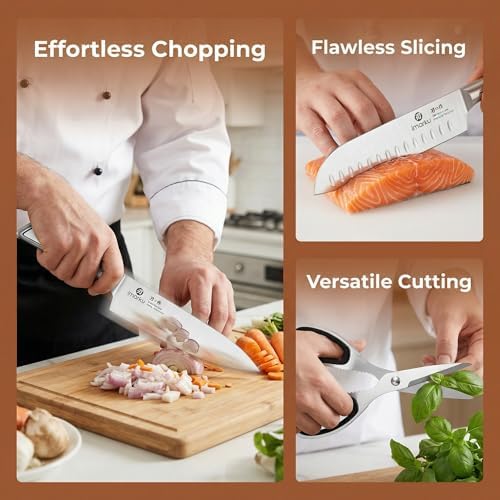 imarku Gyutou Knife Set, High Carbon Steel, Block & Sharpener, Gift Box