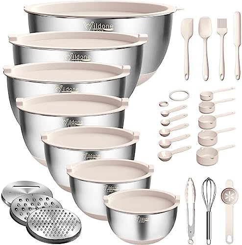Wildone Mixing Bowls with Airtight Lids, Stainless Steel Nesting Bowls Set