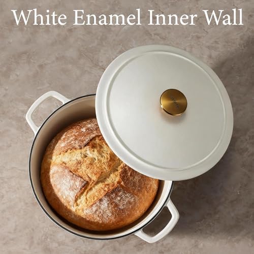 CAROTE 5QT Cream White Enameled Cast Iron Dutch Oven Pot with Lid