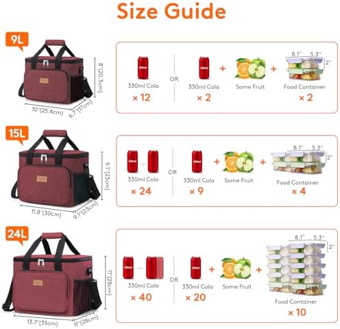 Lifewit Large Lunch Bag, Insulated Lunch Box, Soft Cooler Cooling Tote for Adult Men Women, Burgundy 40-Can (24L)