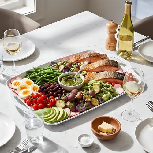 TP Melamine Serving Trays with Handles, 17” x 12”, Set of 2, Pure White