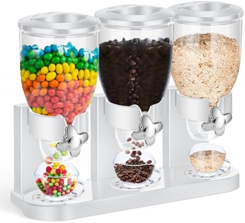 1 Pack Triple Cereal Dispenser 2L, Countertop Dry Food Dispenser, White