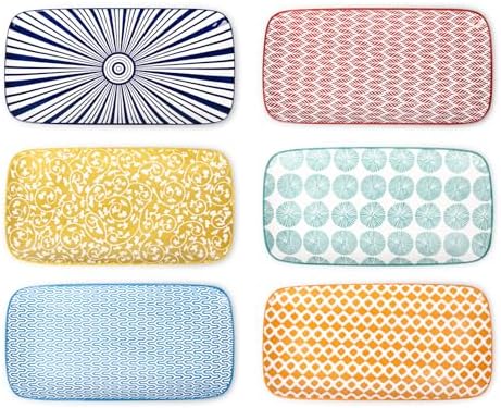 Selamica Ceramic Serving Platters, 12 Inch Serving Trays for Party Entertaining, Large Rectangular Serving Plates, Set of 6, Assorted Colors