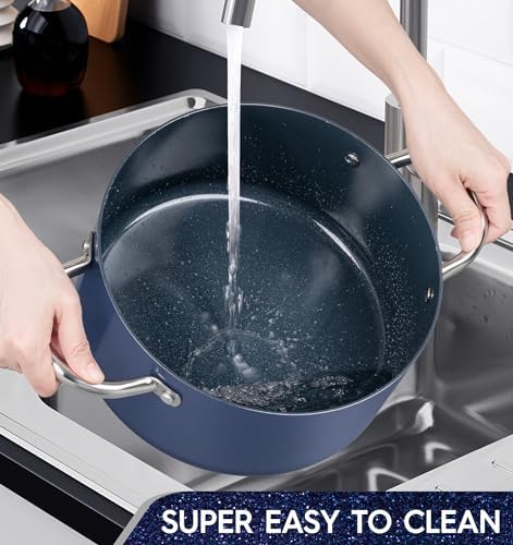 MICHELANGELO 5 Qt Ceramic Nonstick Stock Pot with Lid for Daily Meals, Blue