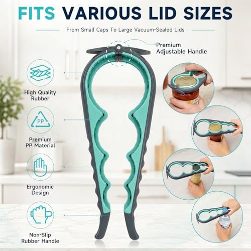 KORCCI Jar Opener for Weak Hands, Seniors with Arthritis, 3-Piece Set with 5-in-1 Bottle Opener, Can Opener & Non-Slip Rubber Gripper Pad, Easy Grip Lid Opener for Arthritic Hands