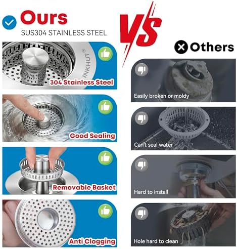 Upgraded 3 in 1 Kitchen Sink Drain Strainer (Silver-2Pack)